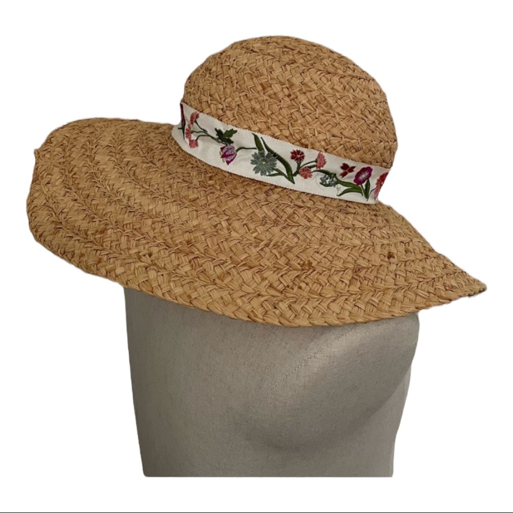 Liz Claiborne Floppy Straw Sun Hat With Flower Ribbon